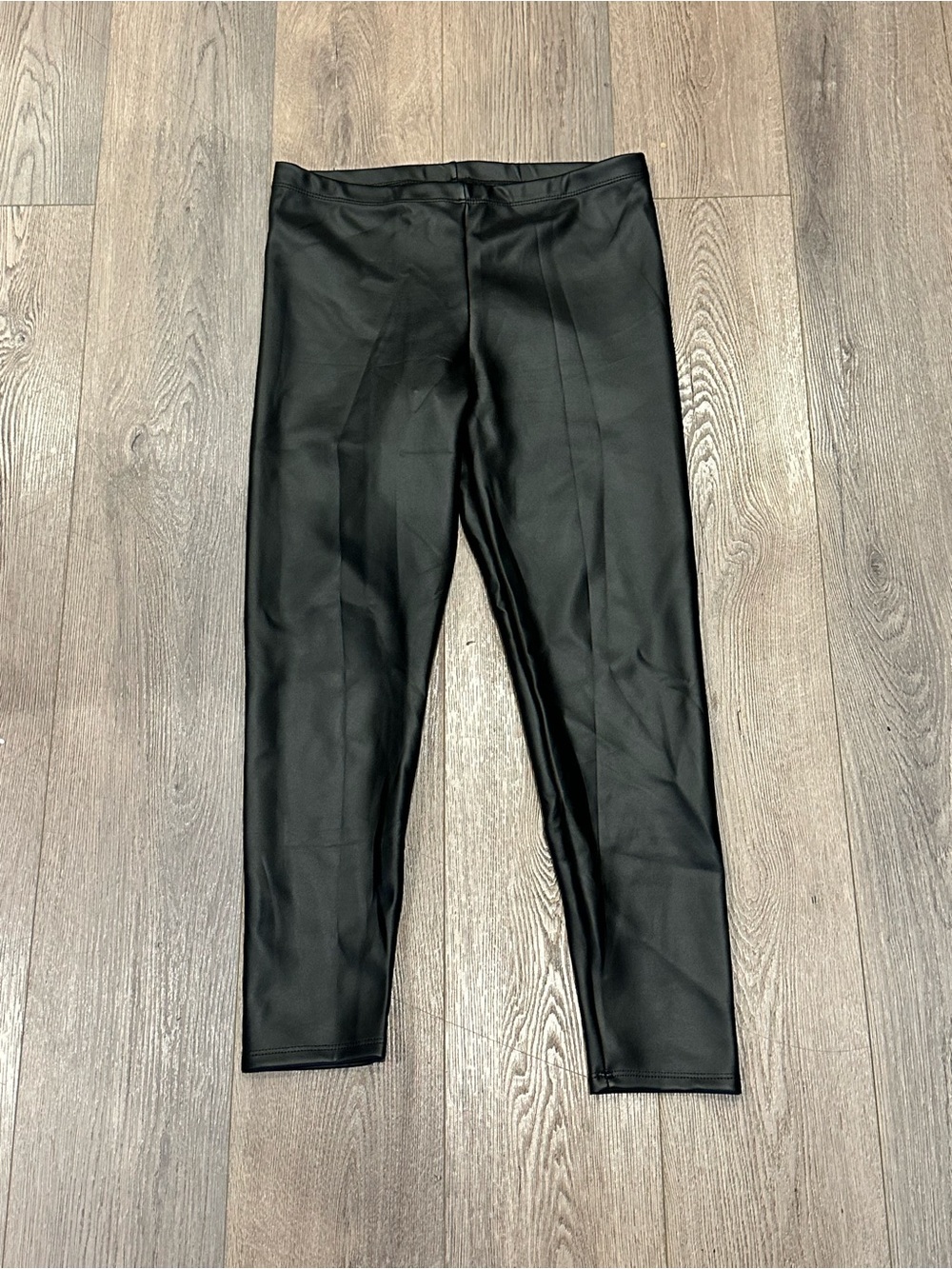 Ann Taylor Black Faux Leather Leggings L Made USA Moto Skinny Pants Leatherlook
